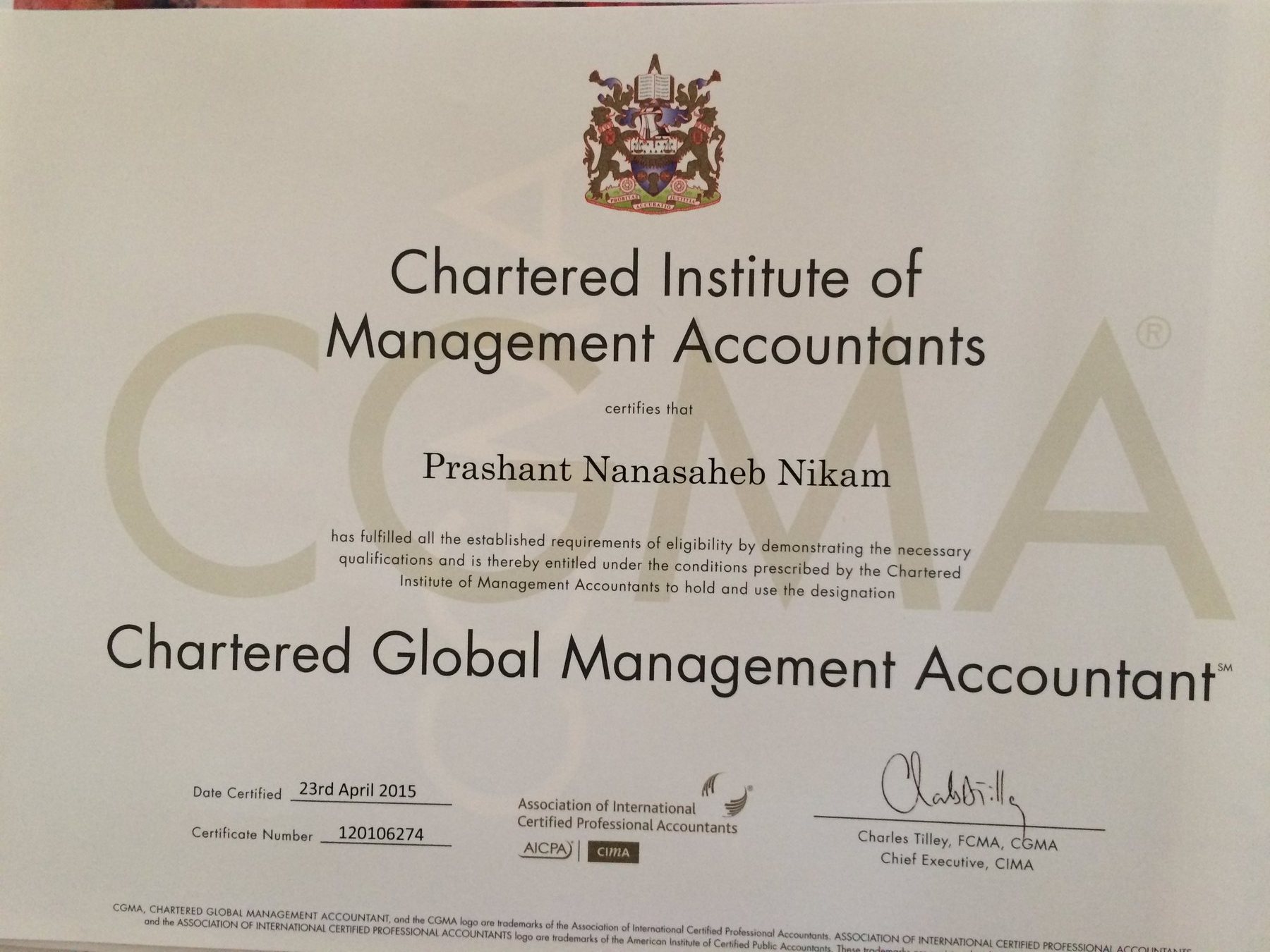 Chartered Institute of Management Accountants certificate